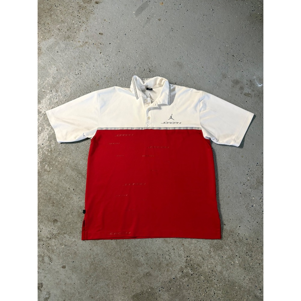 Y2K Jordan Brand XL Colorblock Polo Shirt White Red Jumpman Logo Short Sleeve